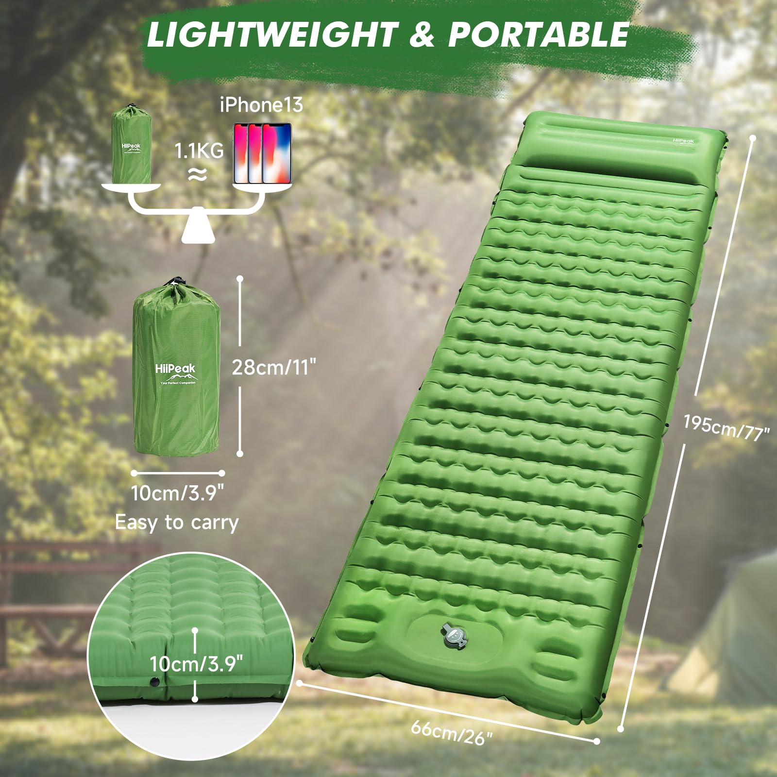 HiiPeak sleeping pad inner I-beam structure supports weight evenly