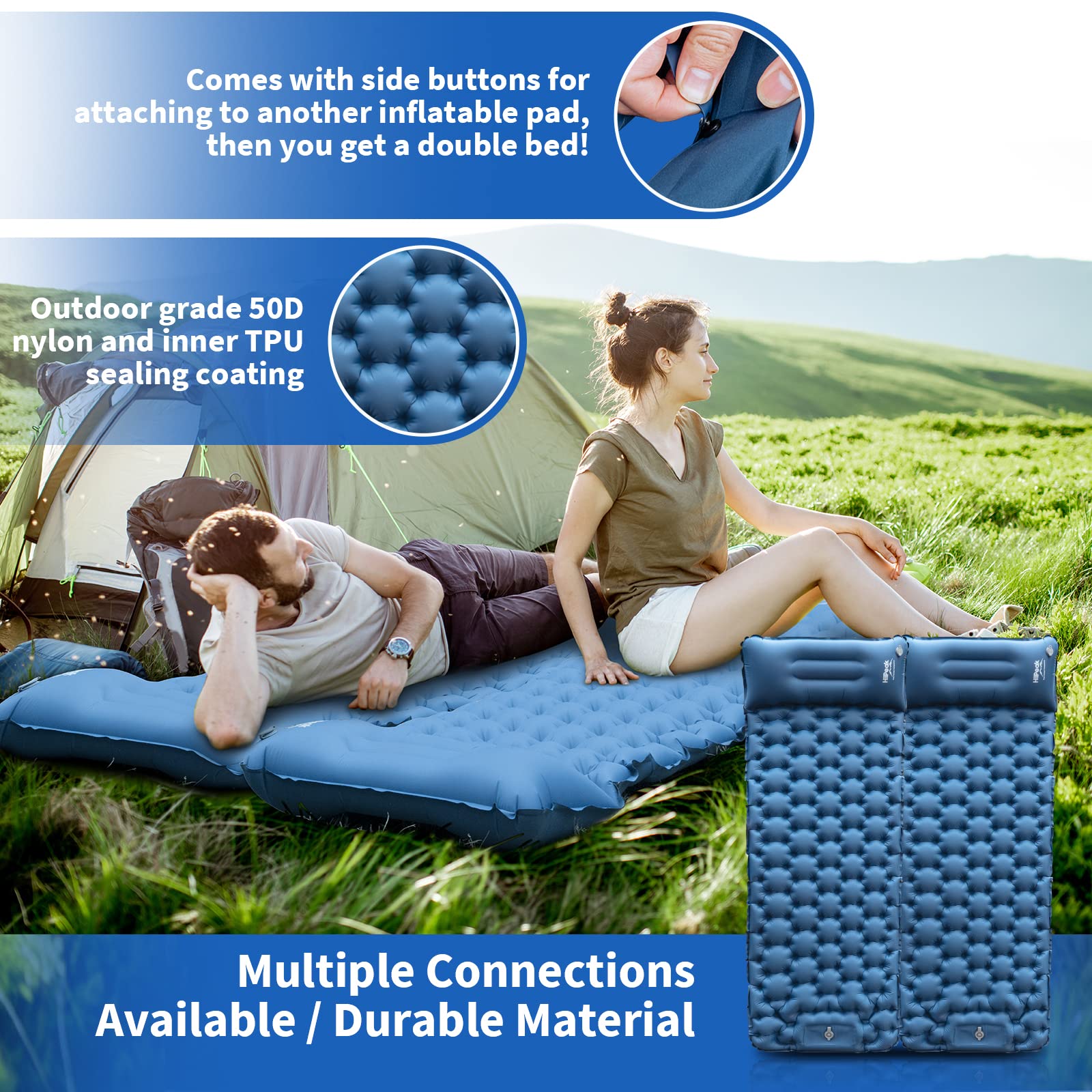 HiiPeak sleeping pad side connection allows wider shared sleeping space.