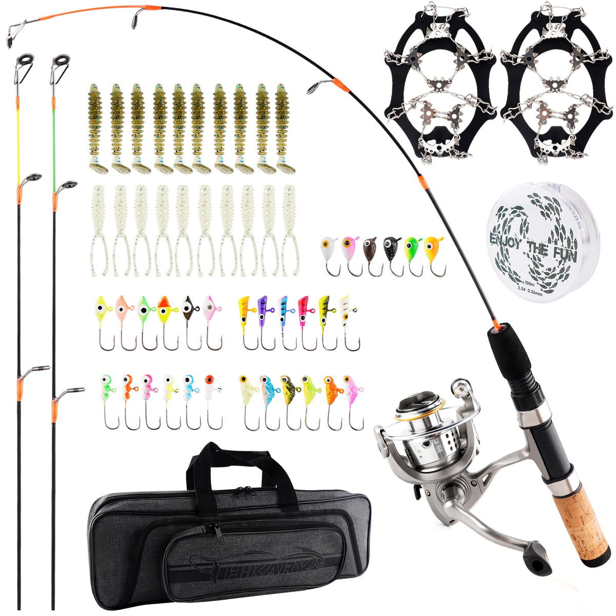 Triple Tip carbon ice fishing rod with comfortable handle