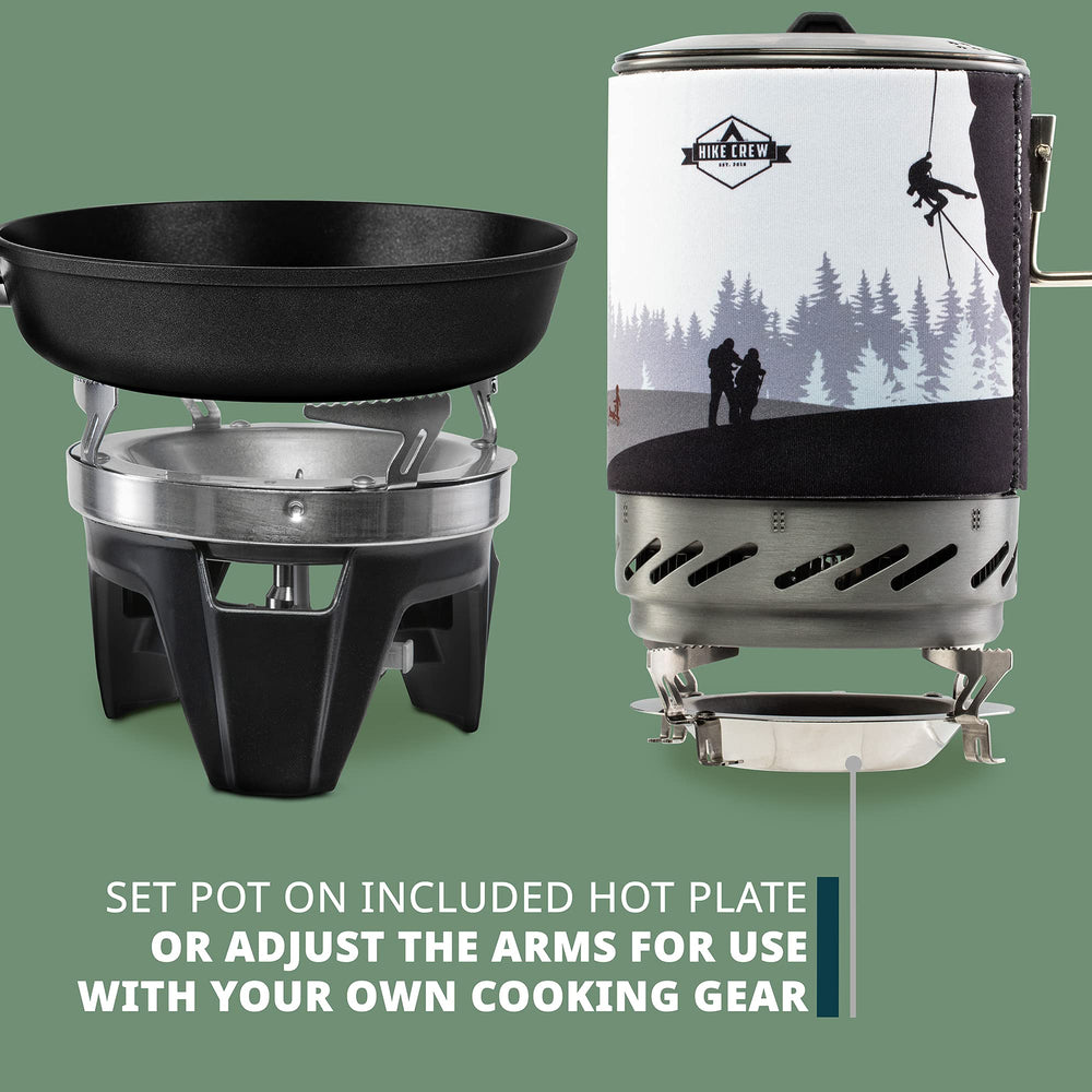 Hike Crew stove claim: 30% faster water heating for coffee or noodles.