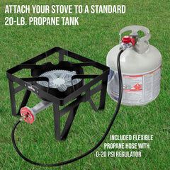 Hike Crew cast iron stove—side view showing sturdy frame and height