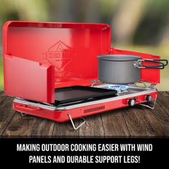 Hike Crew ceramic griddle sizzle close-up highlighting fast heating and browning.