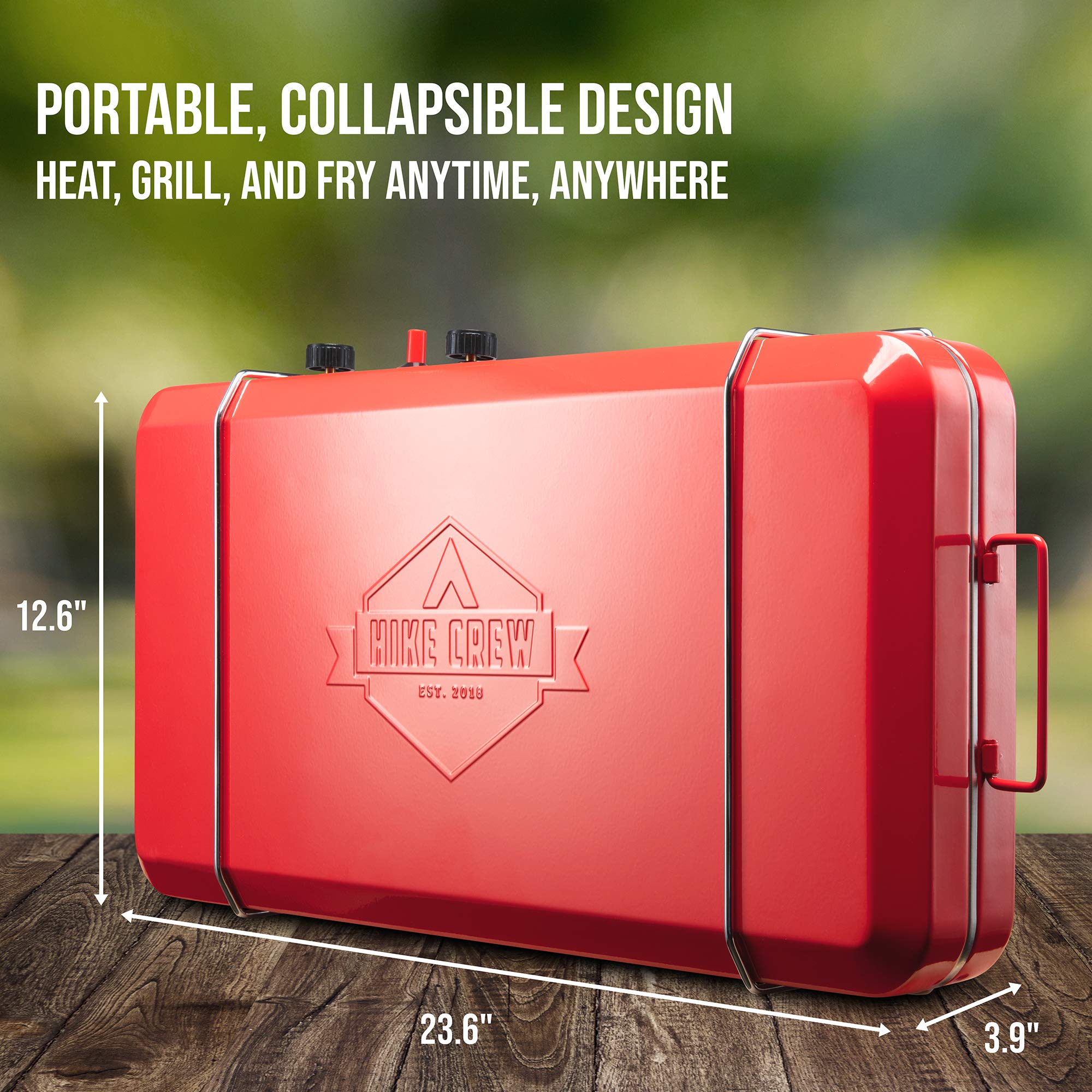 Hike Crew foldable legs deployed for a compact portable kitchen setup.