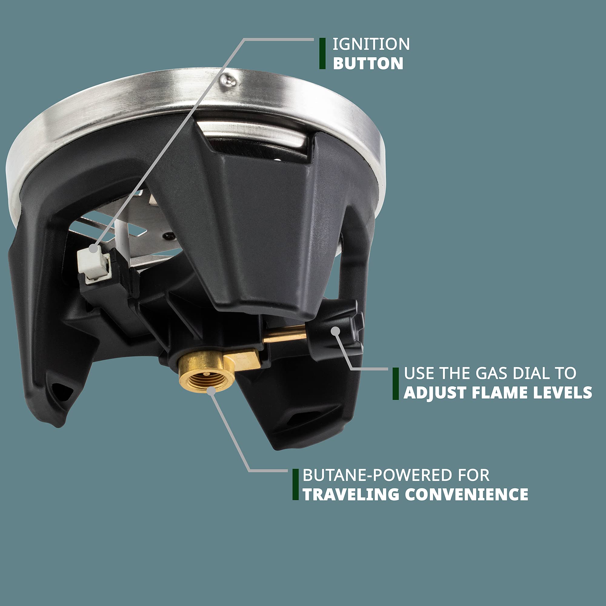 Hike Crew folding handle enables easy transfer from burner to plate.