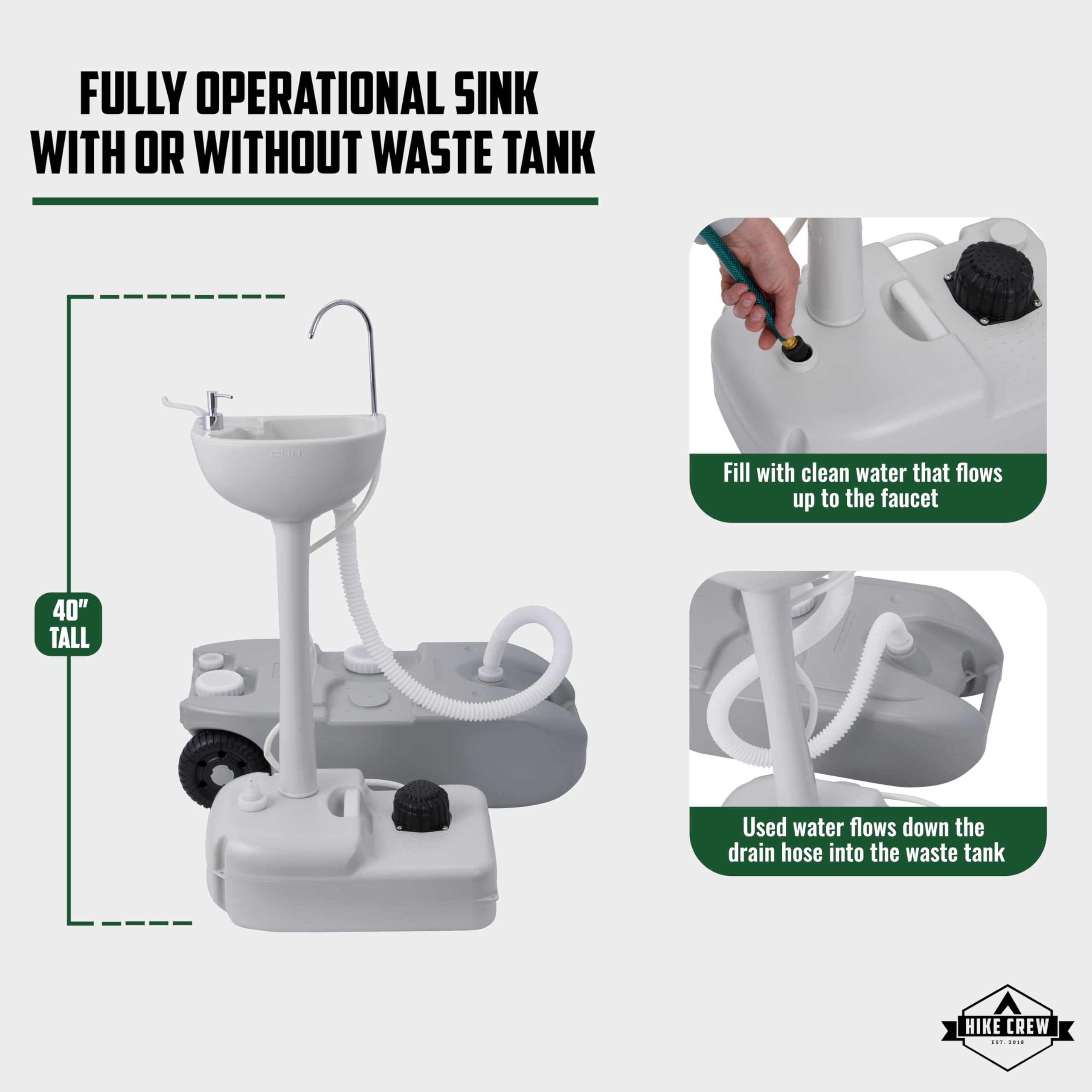 Hike Crew foot pump delivers hands-free water flow for washing