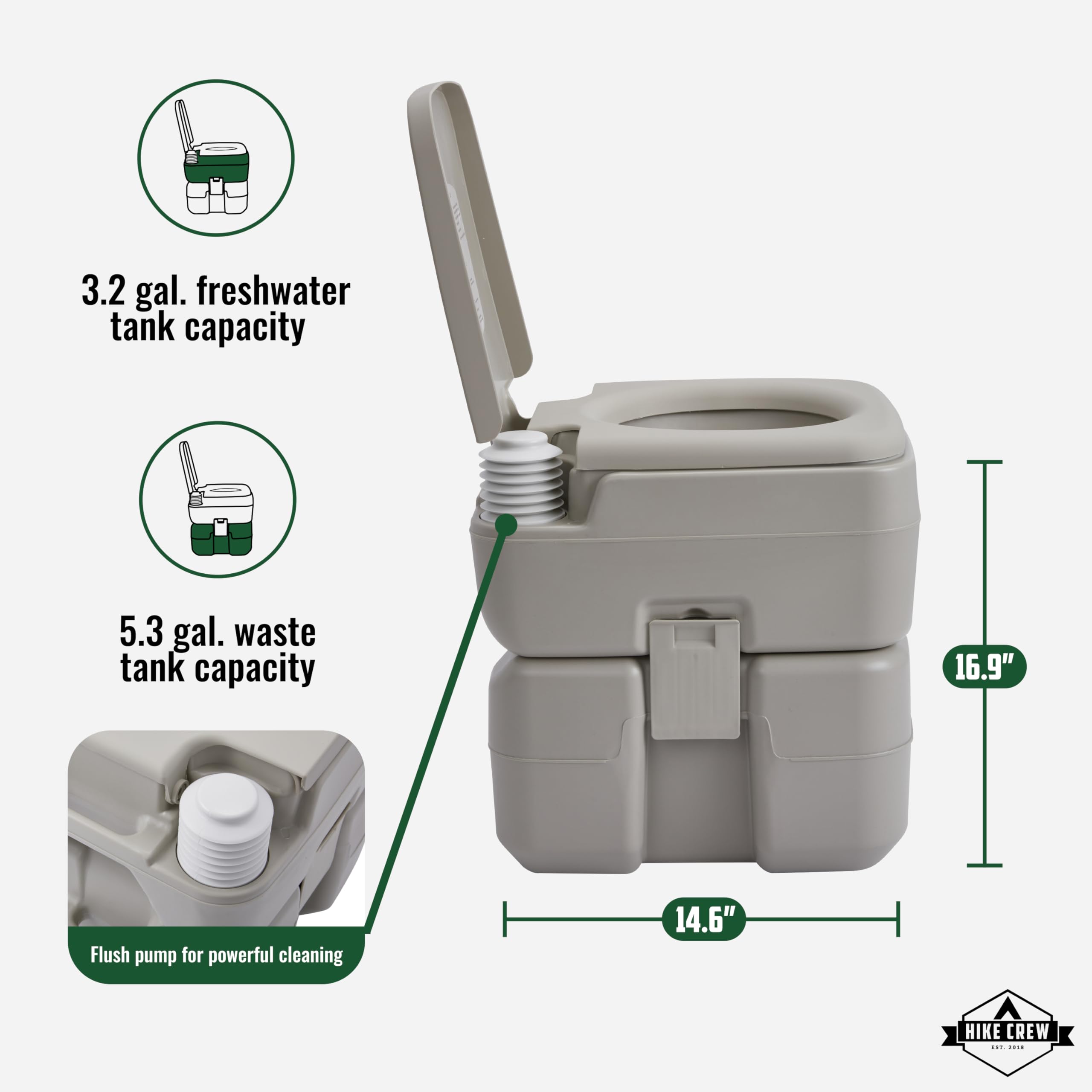 Hike Crew full-size portable toilet with lid for discreet outdoor bathrooms