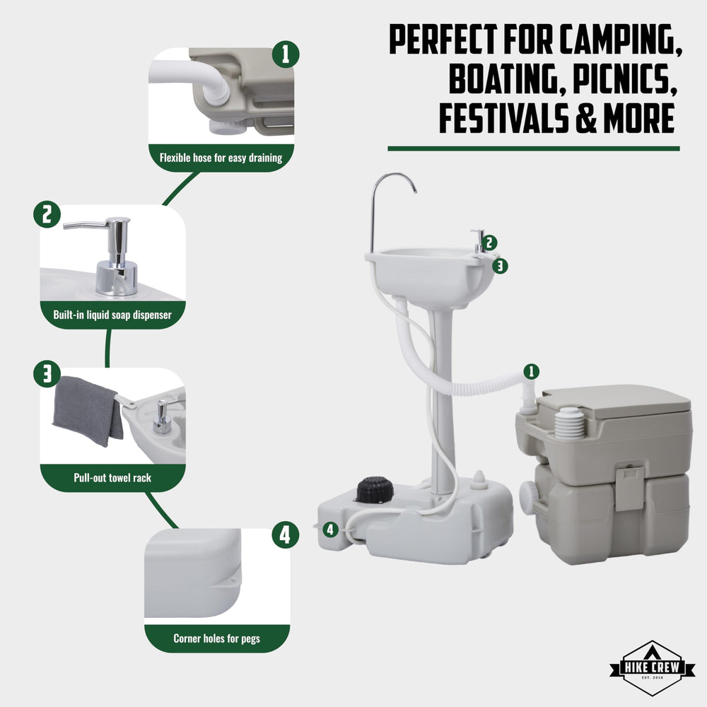 Hike Crew gooseneck faucet provides hands-free water at your campsite