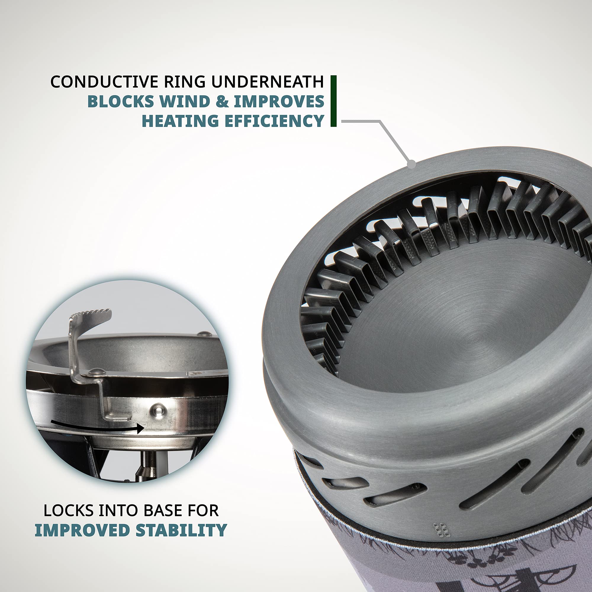 Hike Crew isobutane canister mount shown for fast fuel setup on trail.