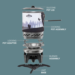 Hike Crew locking pot adapter keeps setup simple and secure during use.