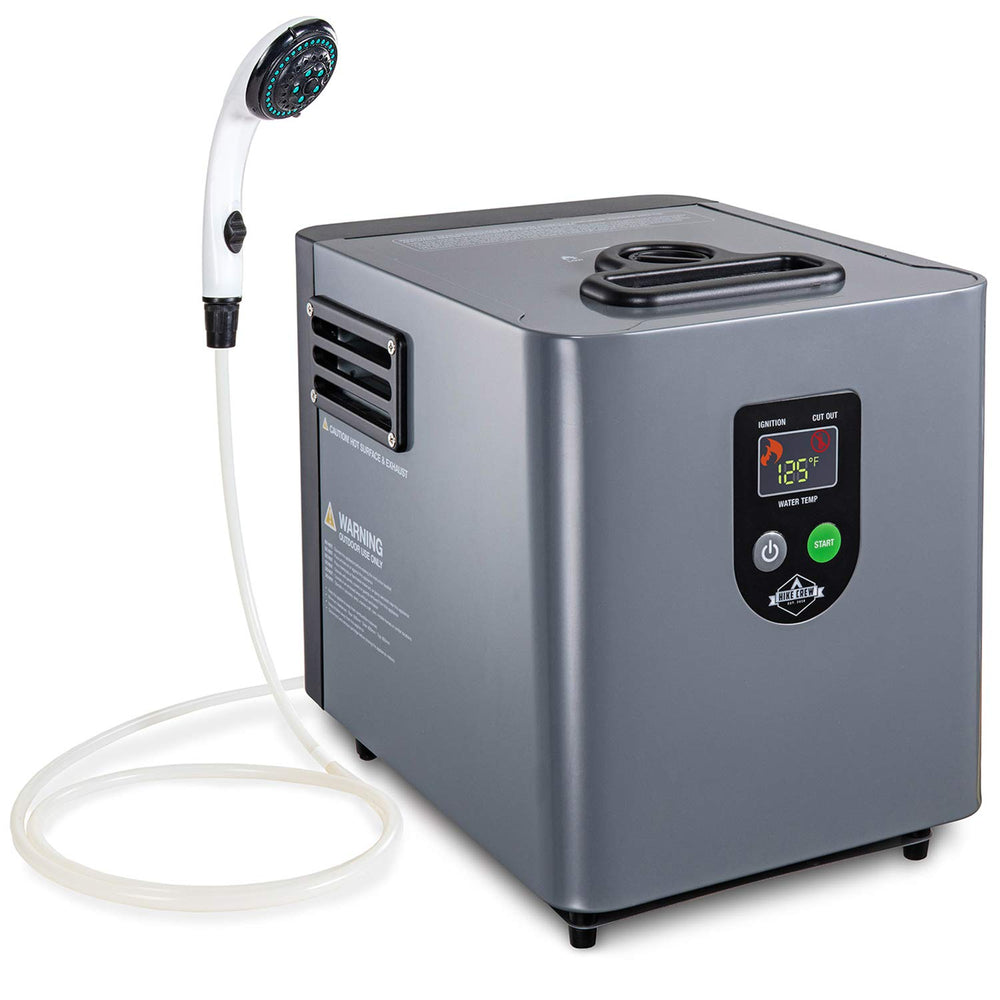 Hike Crew portable propane water heater front view for on the go hot showers