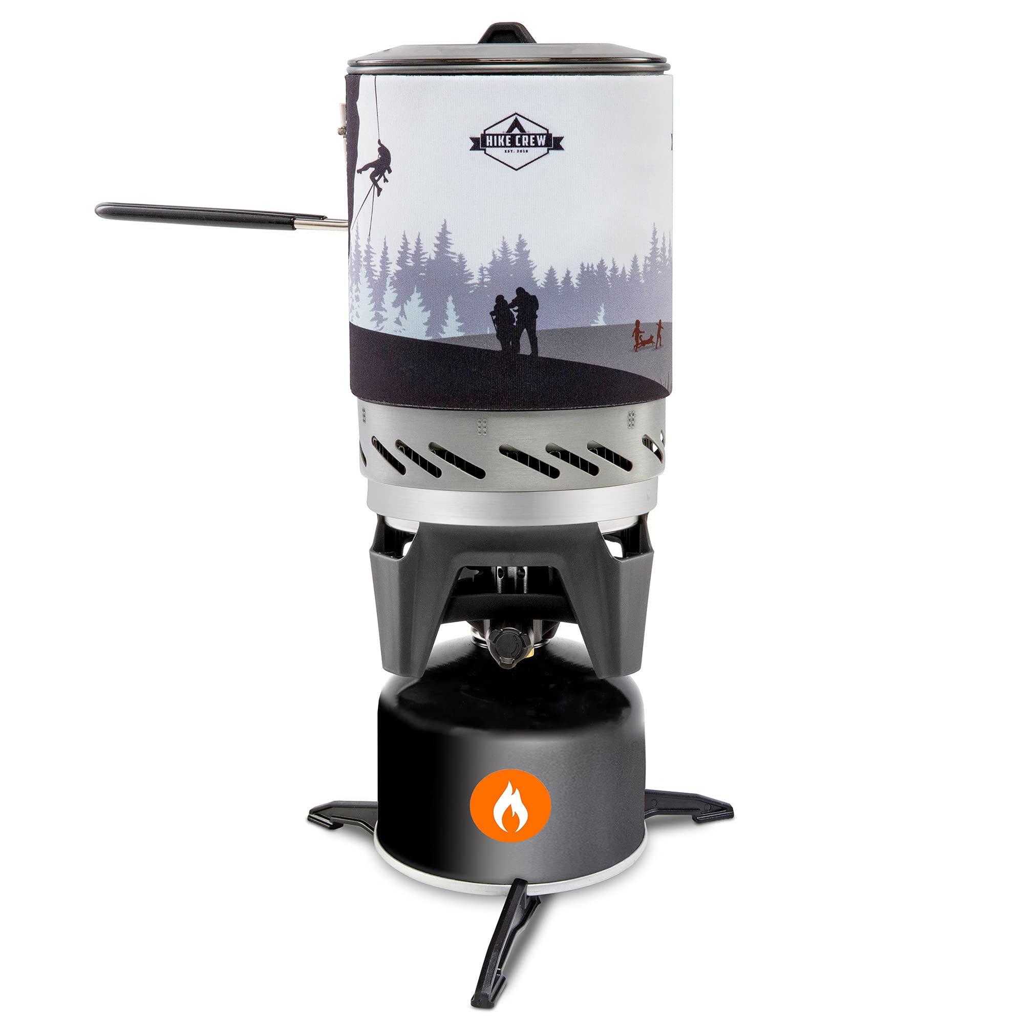 Hike Crew portable stove base and burner ready for quick meals on trails.