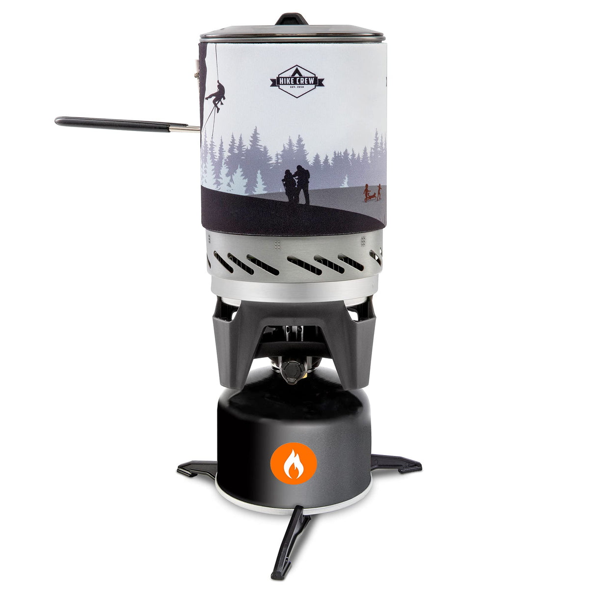 Hike Crew portable stove base and burner ready for quick meals on trails.