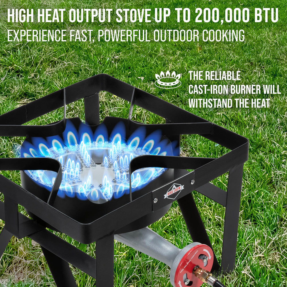Hike Crew blue flame control panel close-up for heat adjustment outdoors