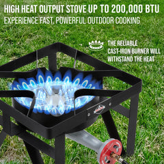 Hike Crew blue flame control panel close-up for heat adjustment outdoors