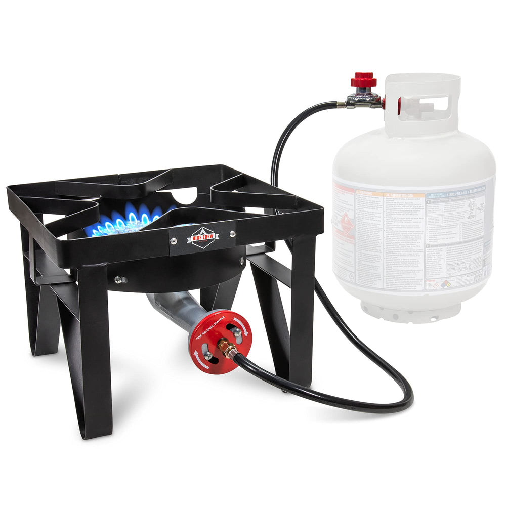 Hike Crew stove shown with griddles for breakfast to dinner options