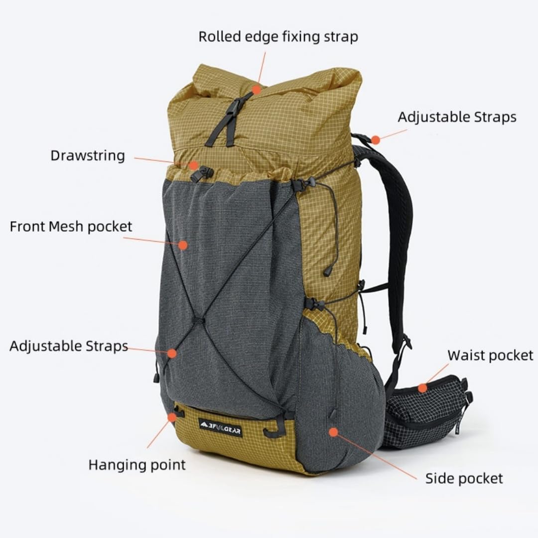 HIKEBURGER 3F UL GEAR Tutor 35L backpack carbon fiber frame provides lightweight support.