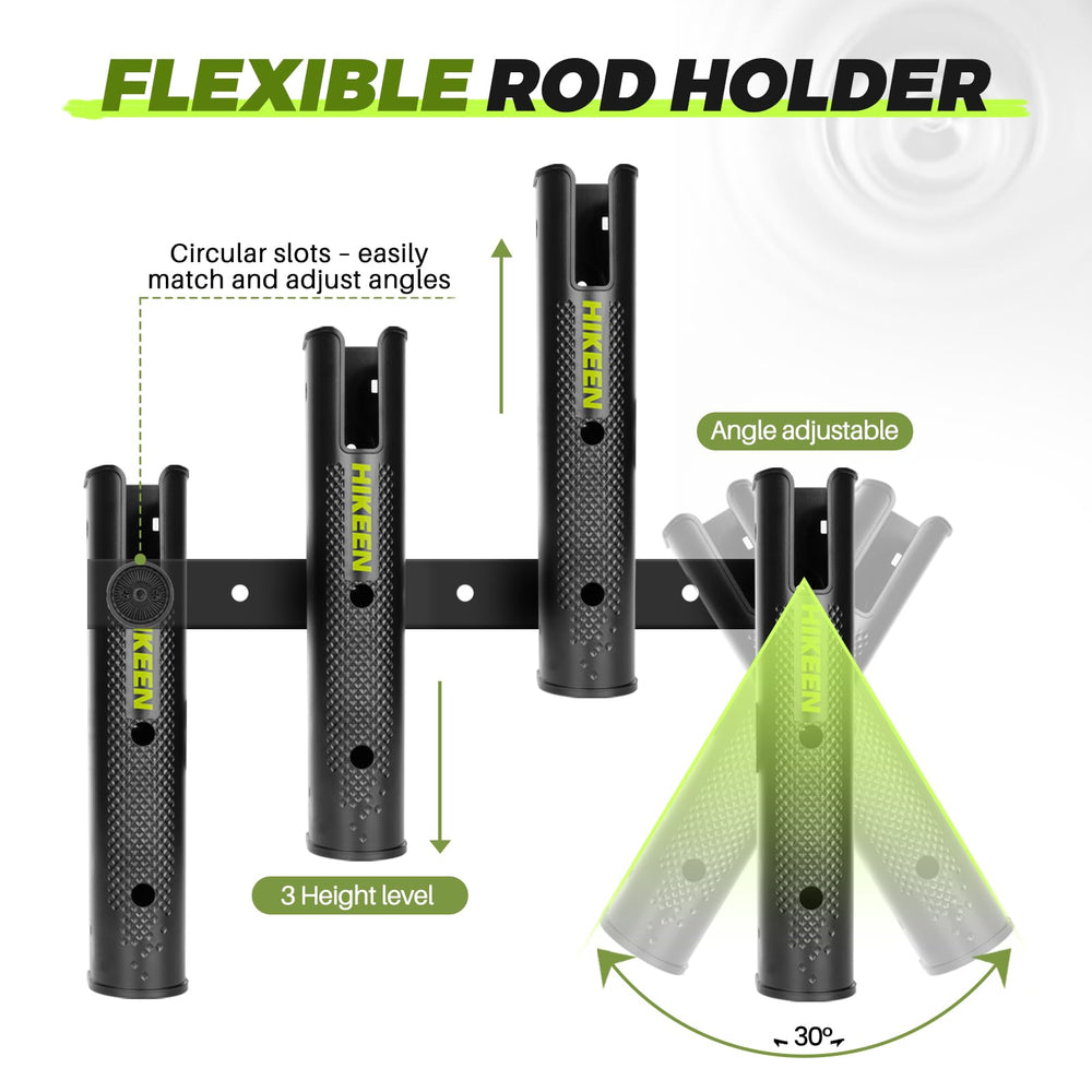 Close-up of adjustable height and angle feature on Hikeen rod rack