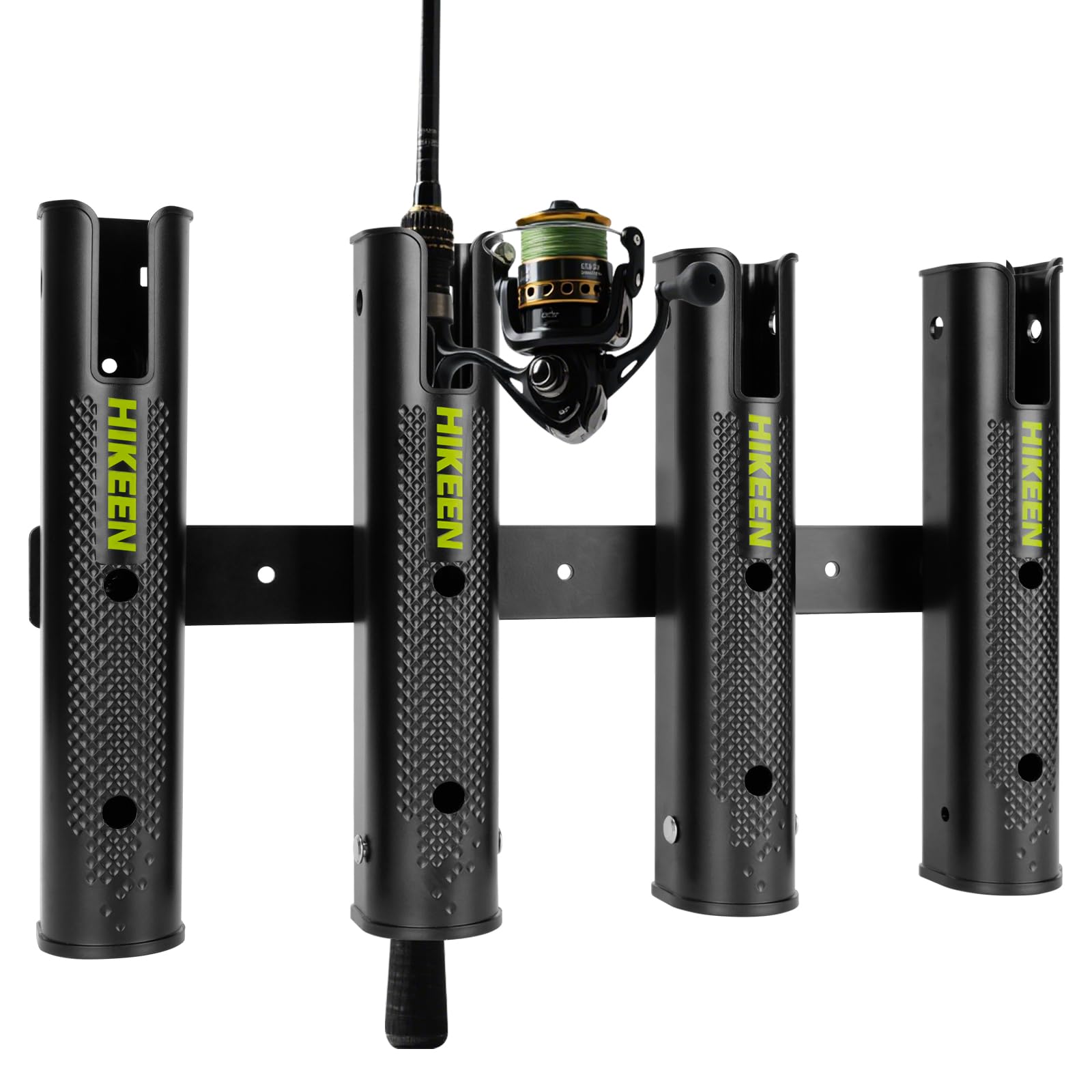 Hikeen 4-tube wall-mounted fishing rod holder mounted on a boat