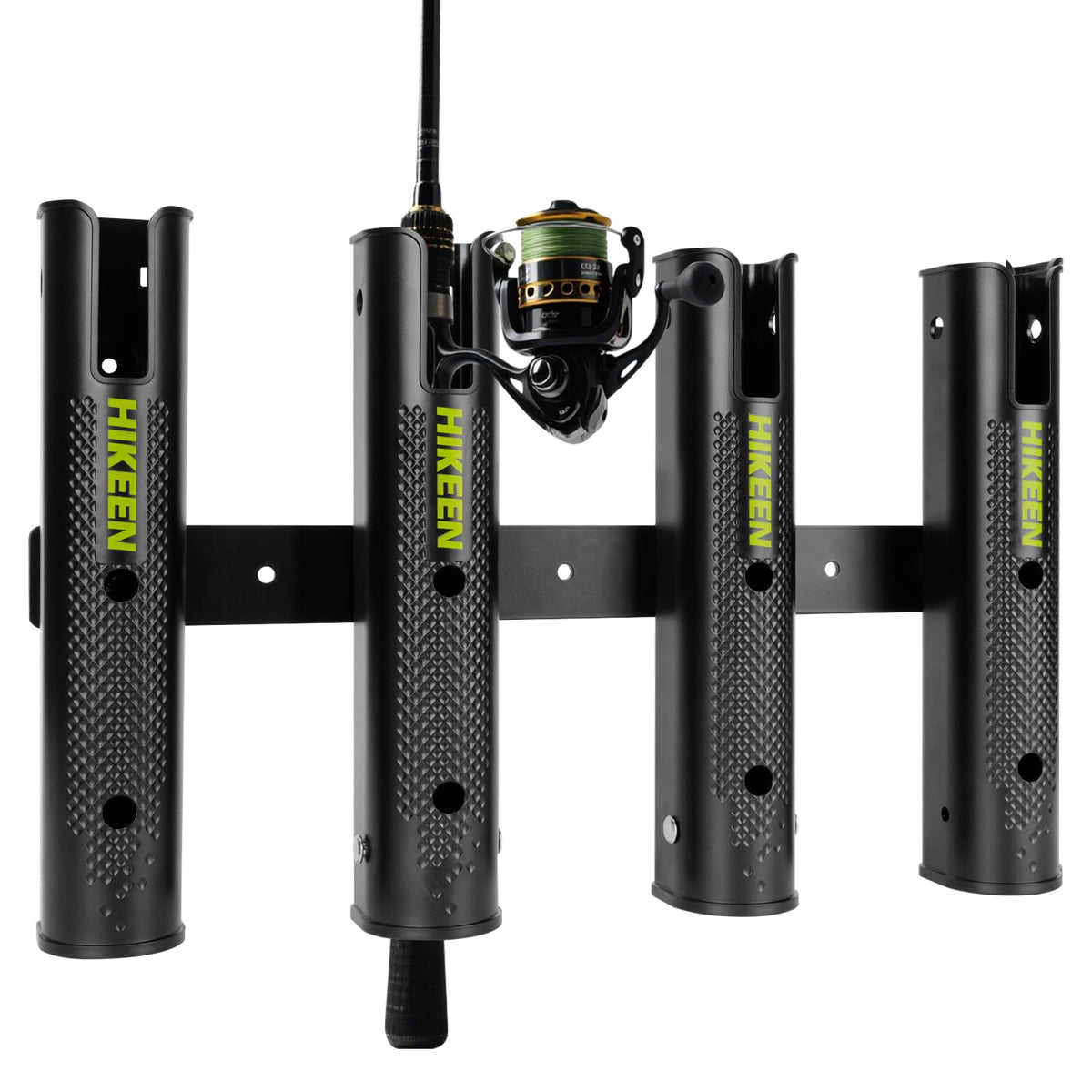 Hikeen 4-tube wall-mounted fishing rod holder mounted on a boat