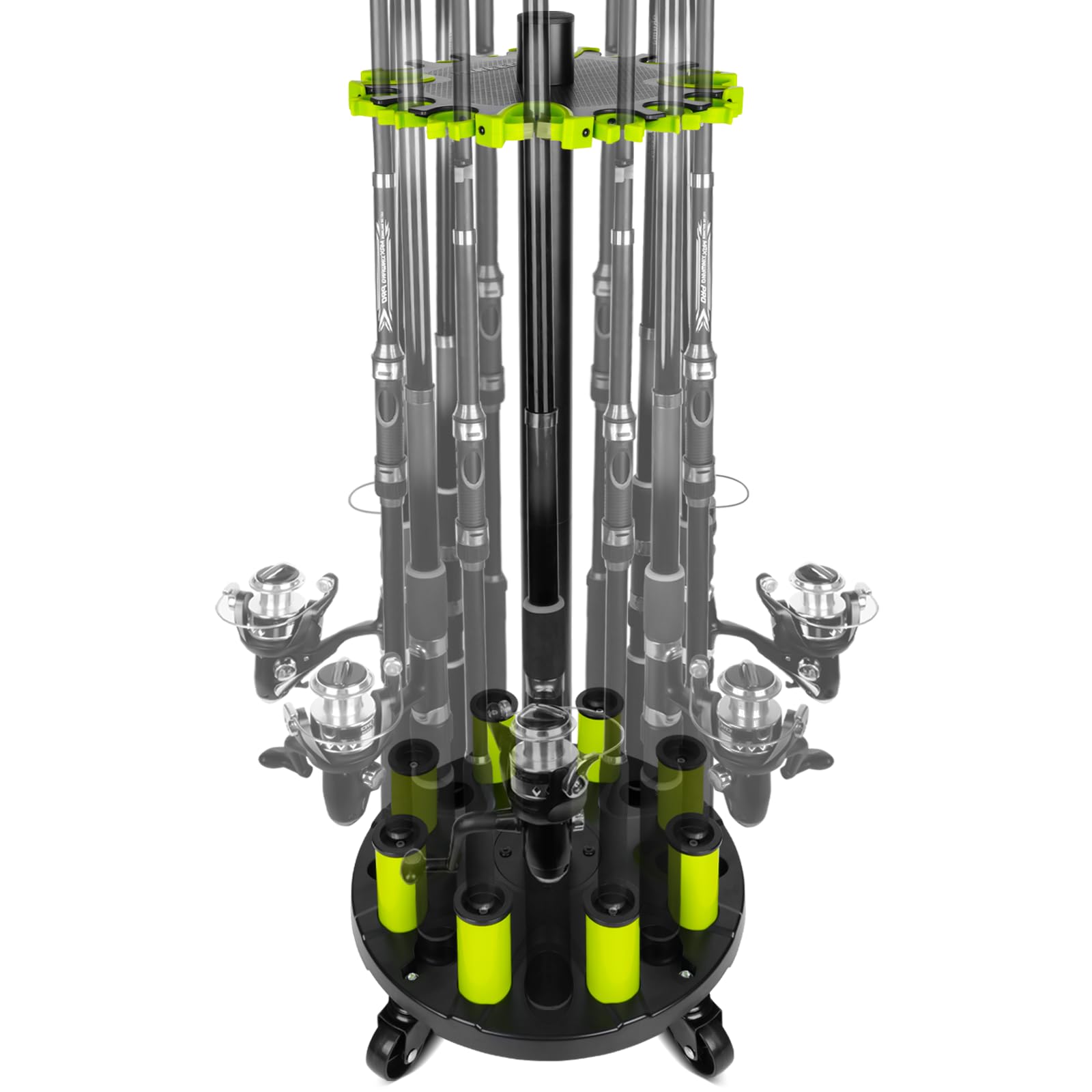 Hikeen Fishing Rod Holder with 20-rod capacity and rolling wheels
