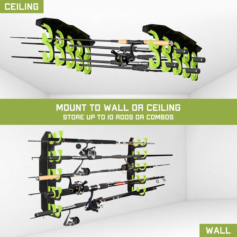 Hikeen 10-rod capacity rack neatly stores tackle-ready rods and combos.