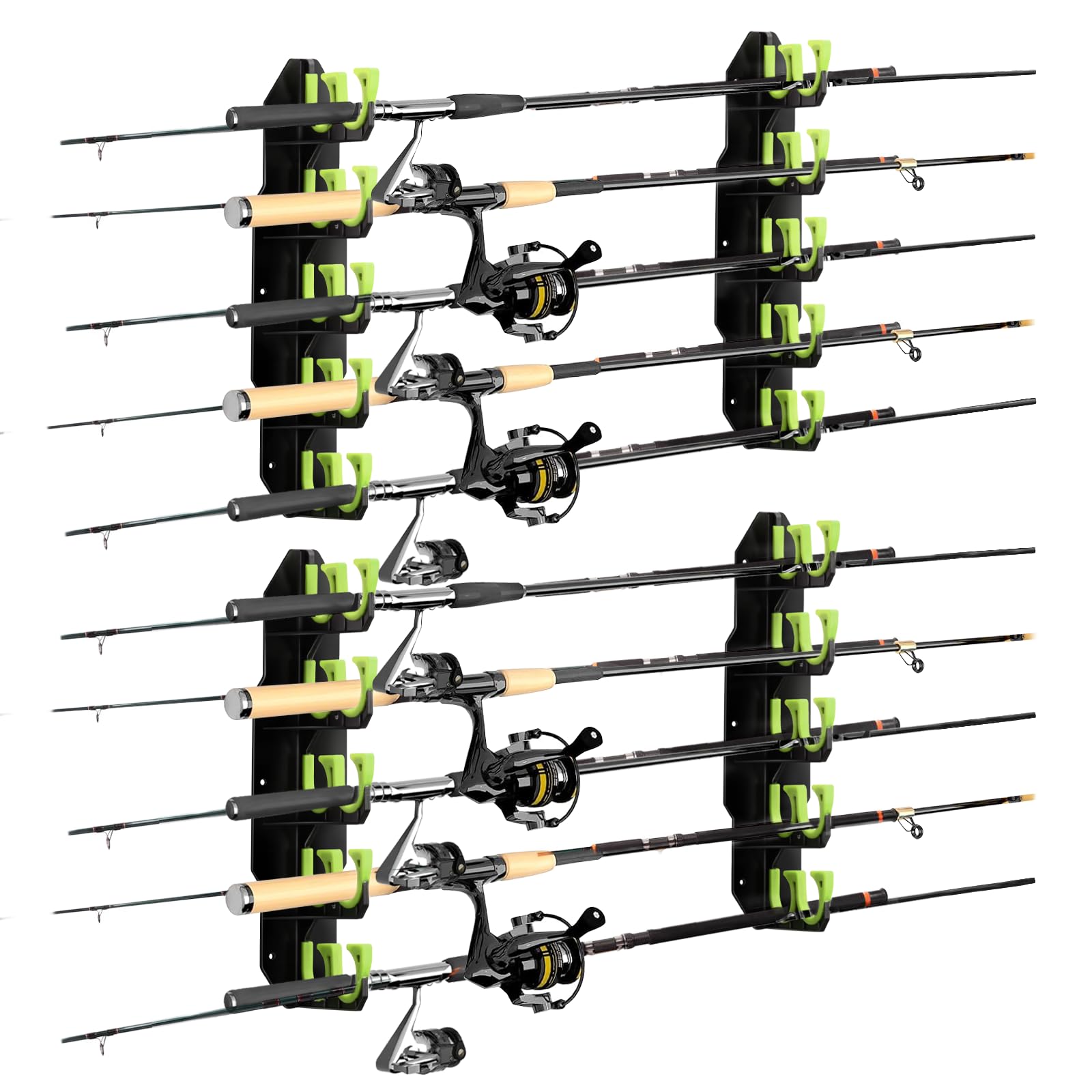 Hikeen fishing rod holders mounted on wall showcase space-saving organization for your garage.
