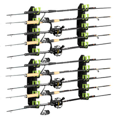 Hikeen fishing rod holders mounted on wall showcase space-saving organization for your garage.