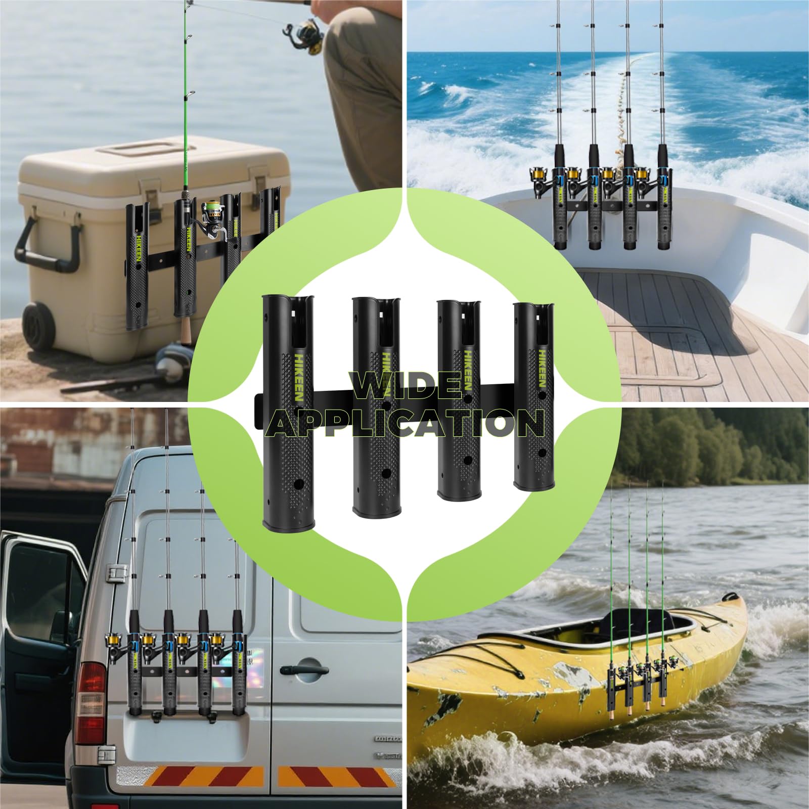 Front holes and ball bungee cords securing fishing rods in Hikeen rod holder