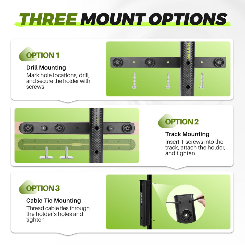 Easy installation options for Hikeen rod rack with bolt, track and cable tie