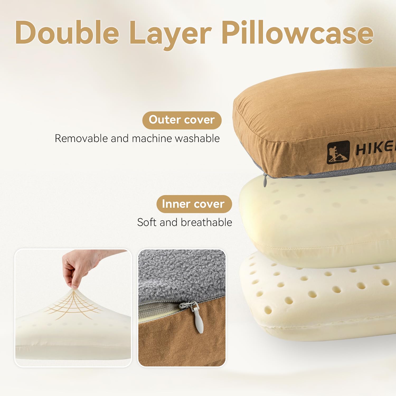 HIKEMAN compact stored pillow showing small packing size
