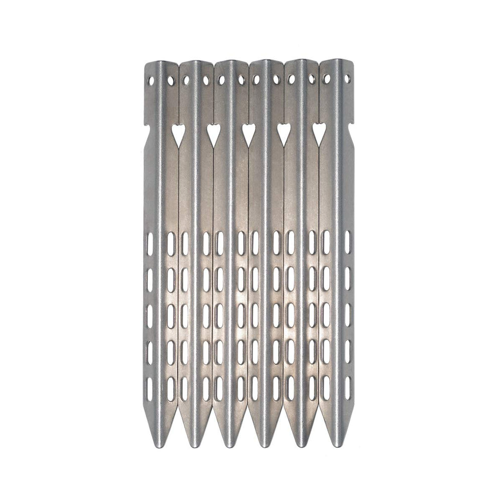 Hikemax close-up of corrosion-resistant titanium stake surface and finish.