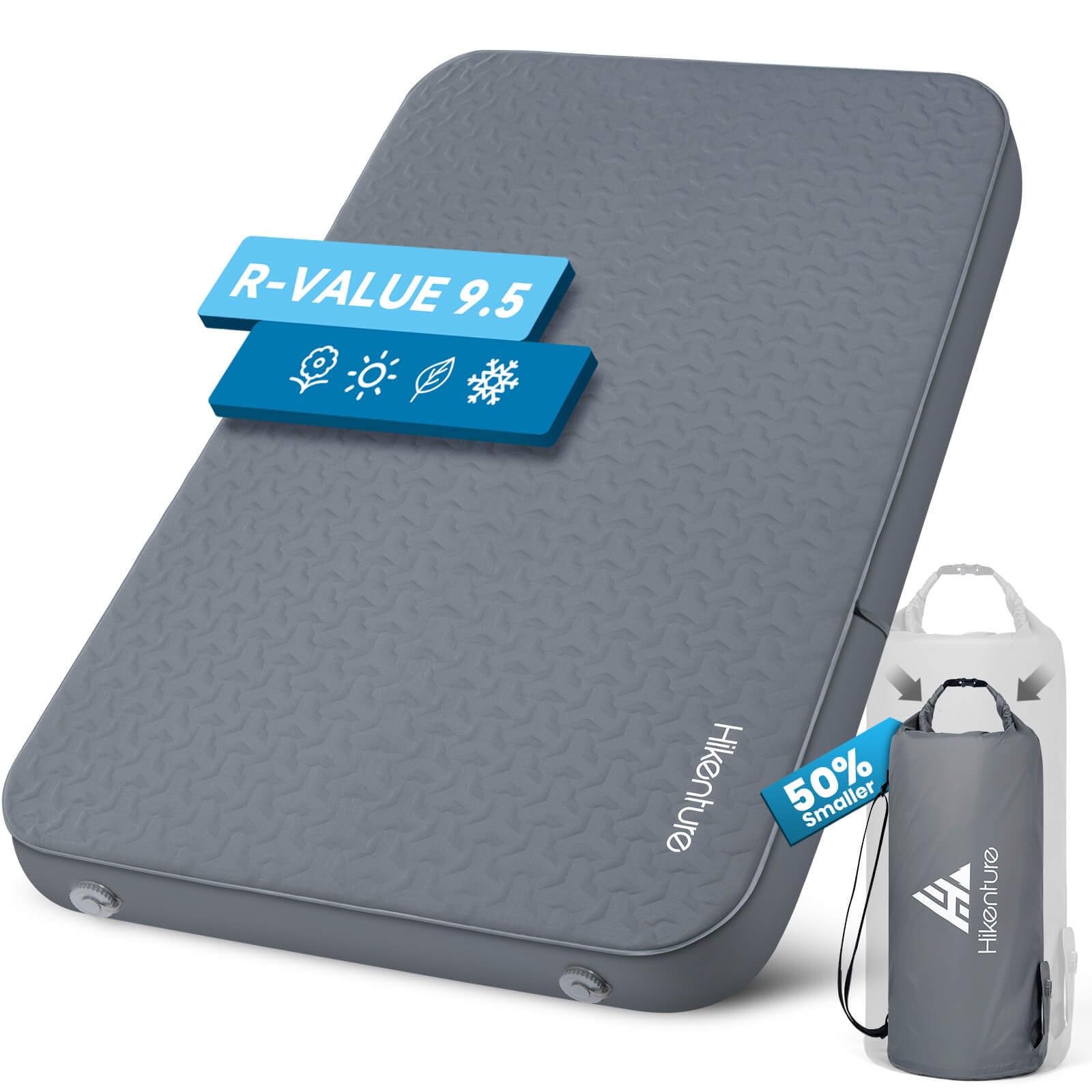 Hikenture 4in thick self-inflating pad shows foam-air mattress for plush outdoor comfort