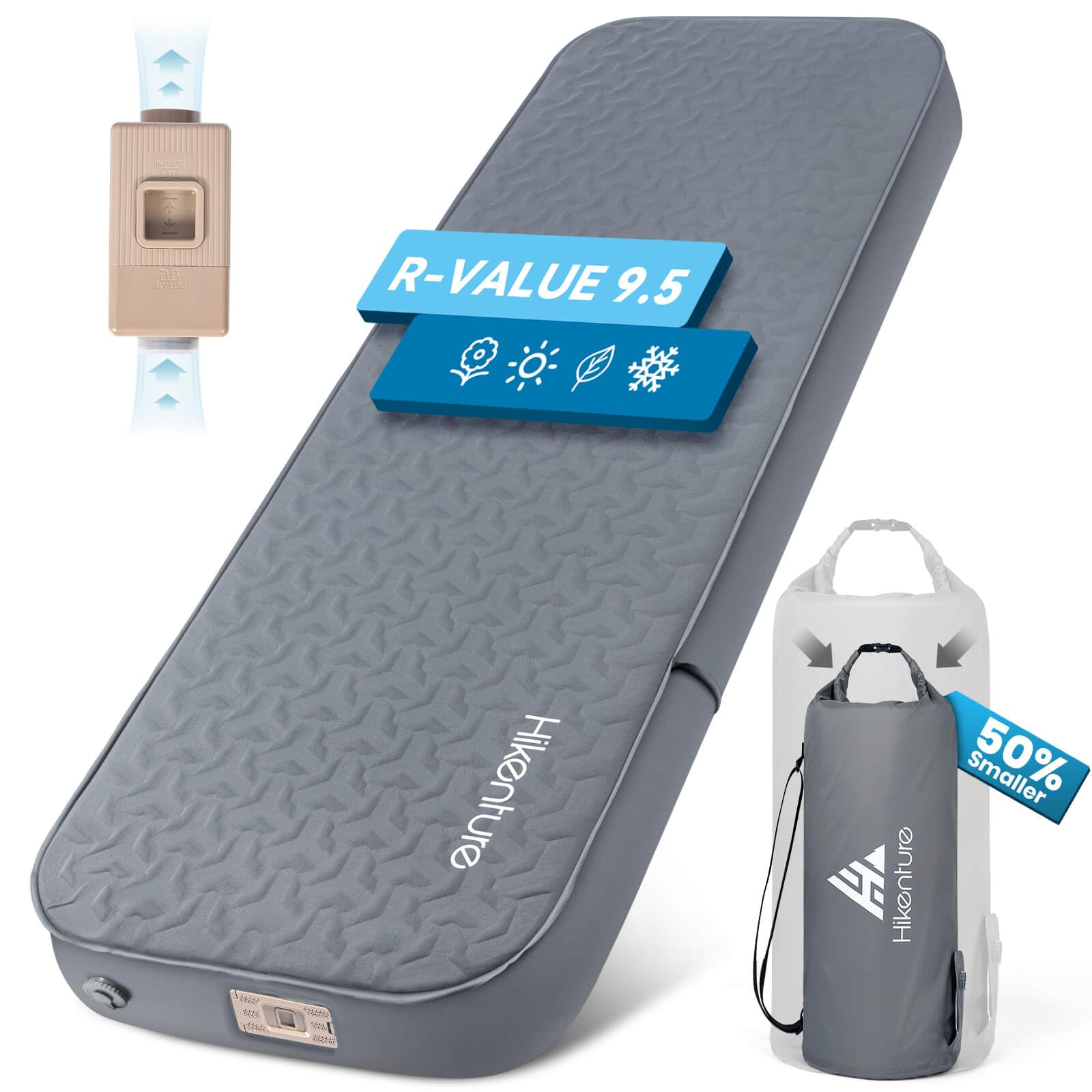 Hikenture 4in thick self-inflating sleeping pad inflates quickly for easy campsite setup