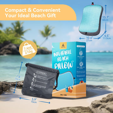 Hikenture beach pillow 2-pack demonstrates detachable strap securing to a chair for windy beaches