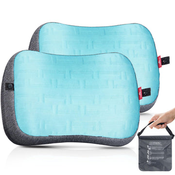 Hikenture beach pillow 2-pack shows stable setup with built-in sandbag for windy days