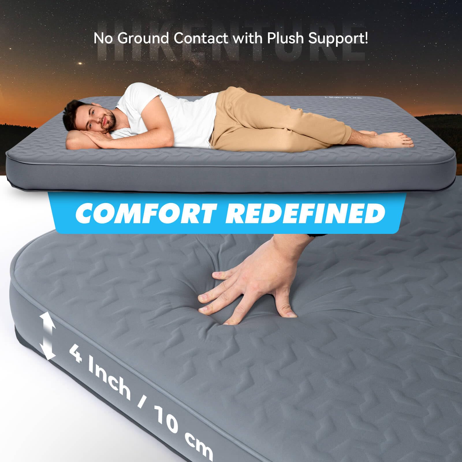 Hikenture double camping mat two-person setup shown for shared tent nights and cozy sleep.