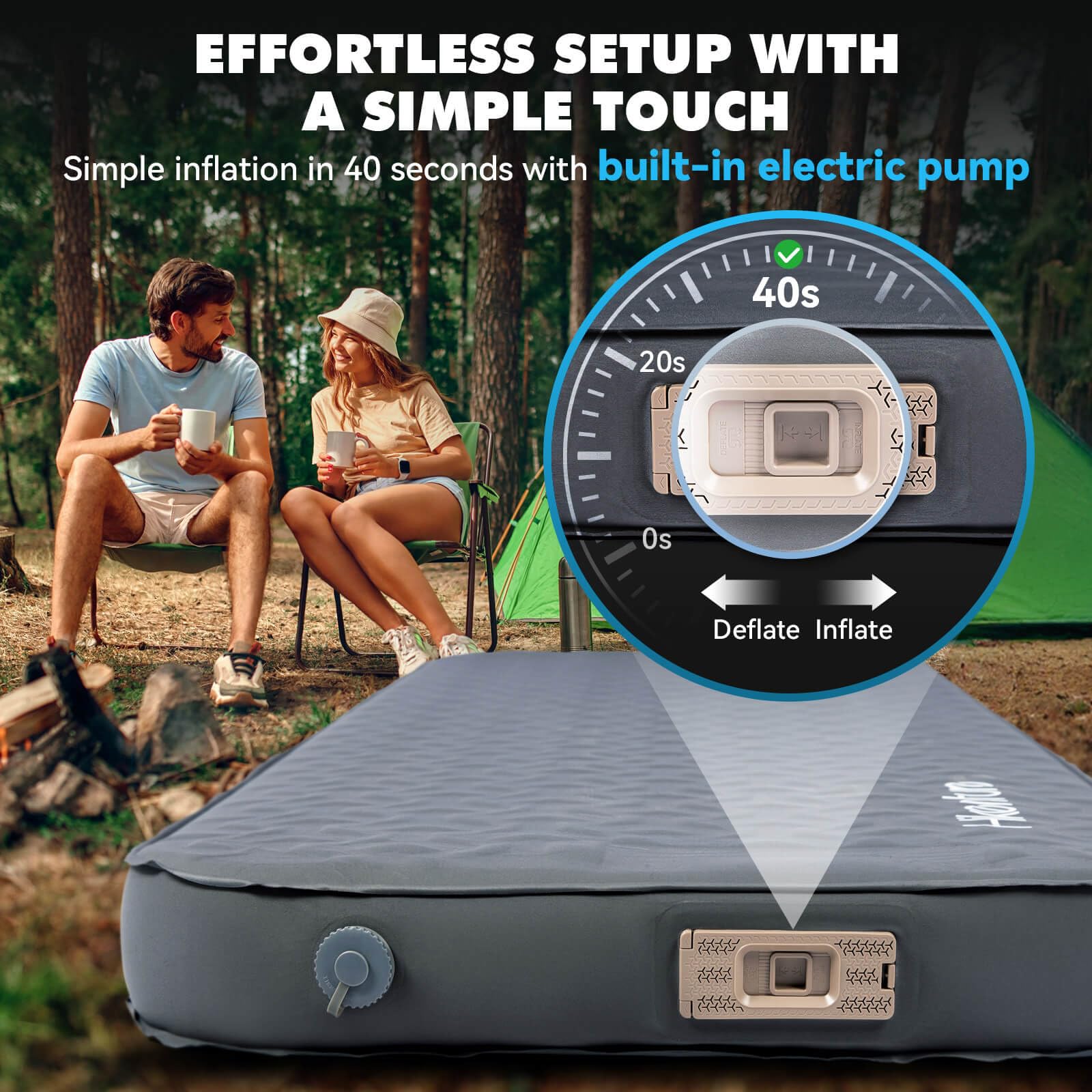 Hikenture electric pump inflates pad in 90 seconds for effortless camping comfort