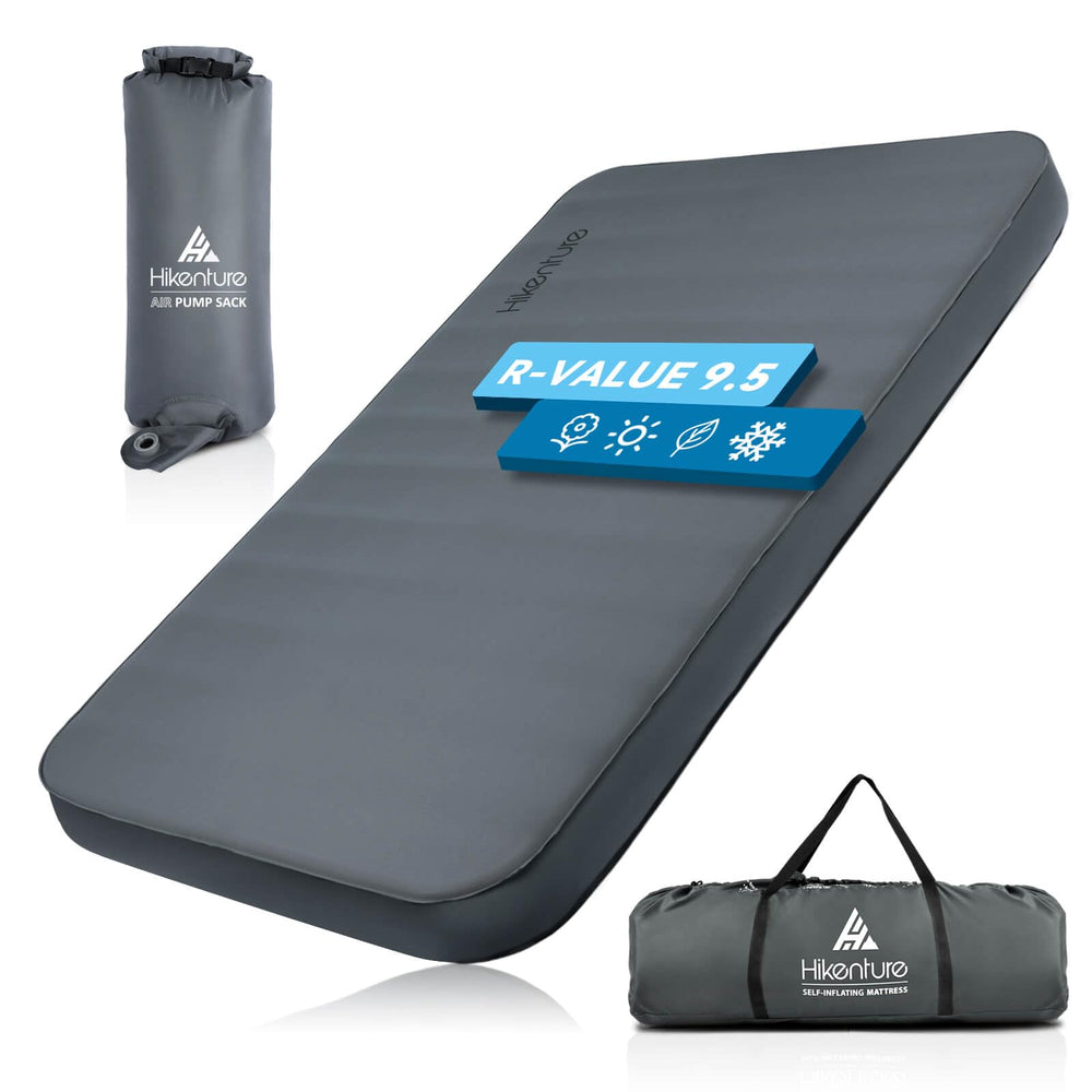 Hikenture extra thick double self-inflating sleeping pad fully set up for camping comfort