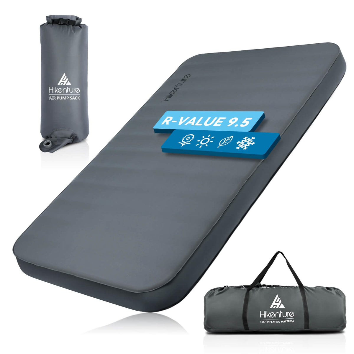 Hikenture extra thick double self-inflating sleeping pad fully set up for camping comfort