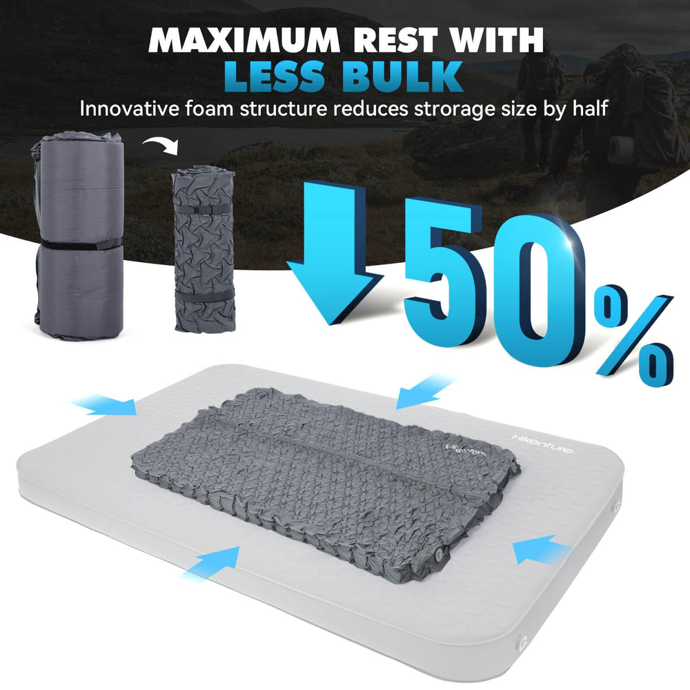 Hikenture portable double camping pad in carry bag for quick setup on trips