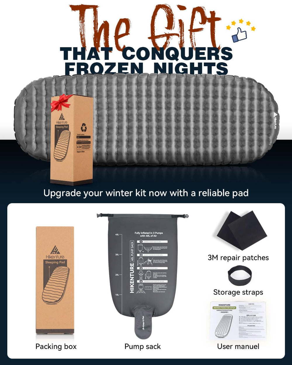 Hikenture sleeping pad folds into a compact carry bag for travel-friendly setup