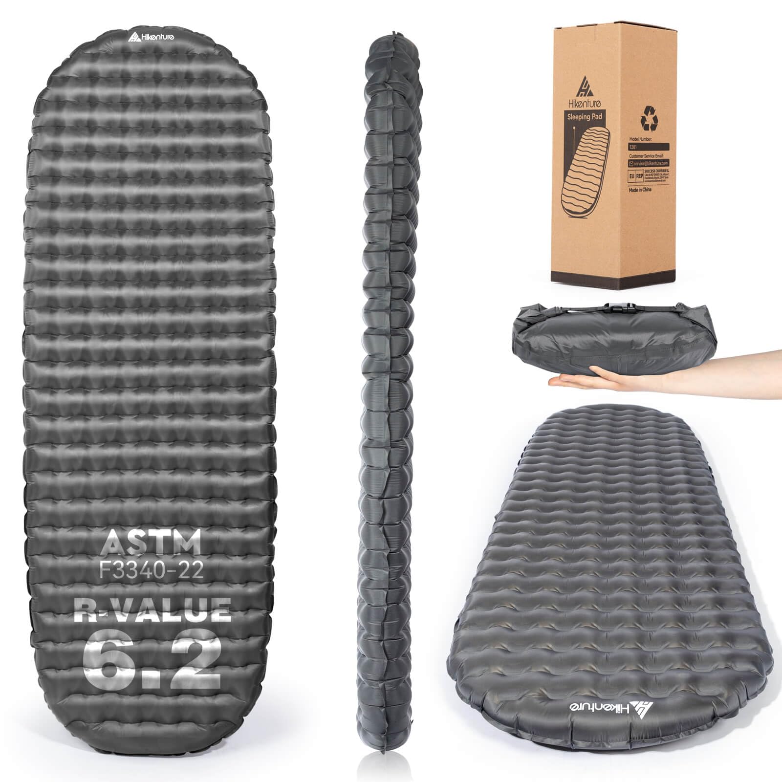 Hikenture sleeping pad with R-value 6.2 shows thermal reflection for cold-weather camps