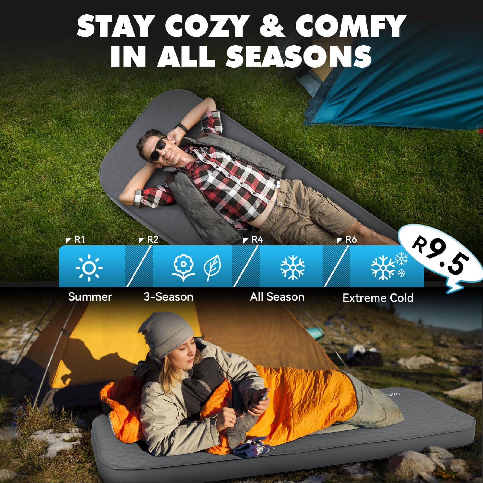 Hikenture stretch-knit surface keeps sleep quiet and comfortable without noisy crinkles