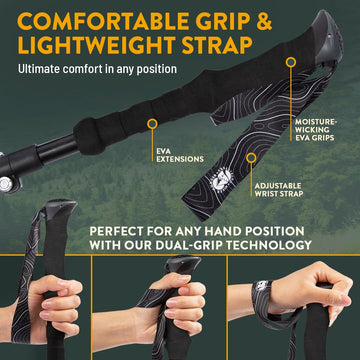 Hiker Hunger foldable poles with real cork grips for natural comfort