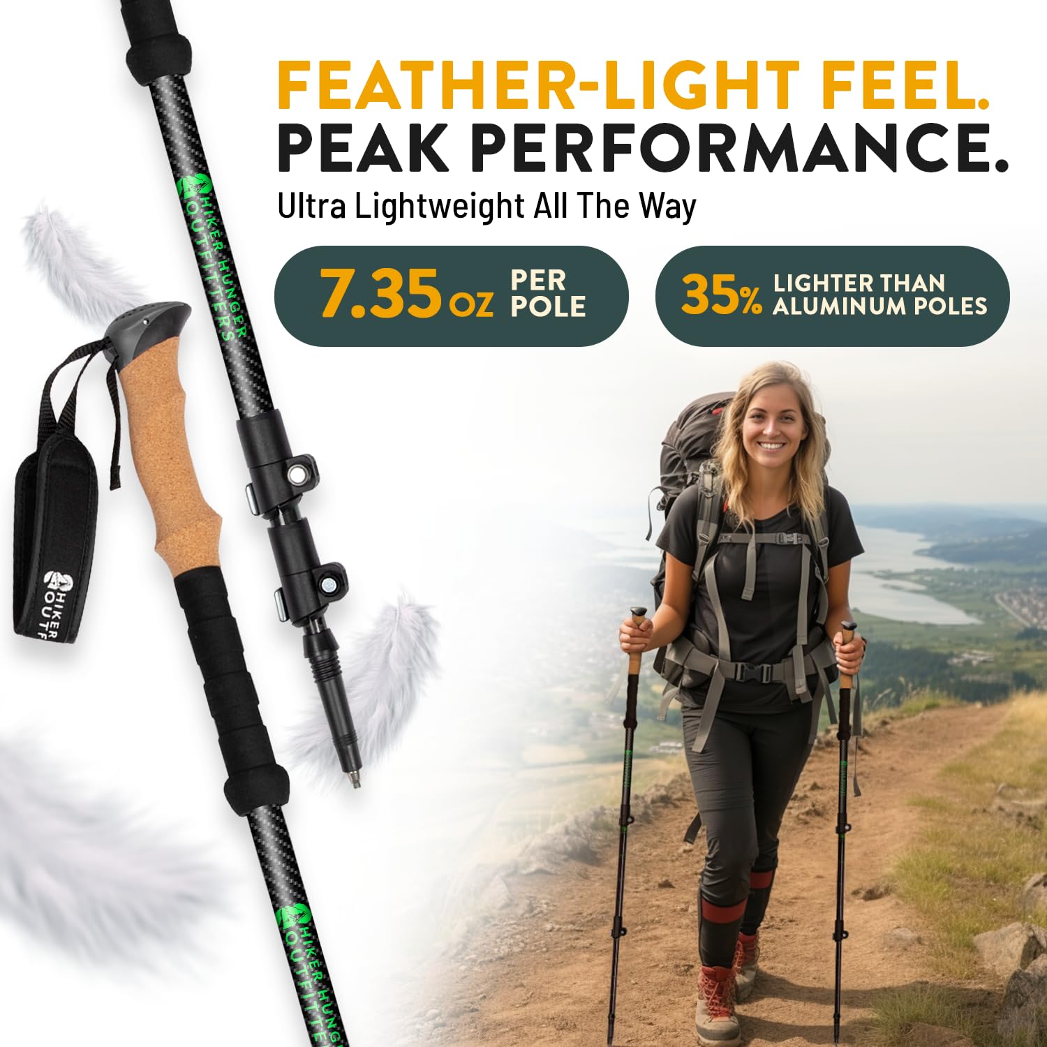 Hiker Hunger Outfitters carbon fiber pole flip-lock closeup demonstrating secure adjustment