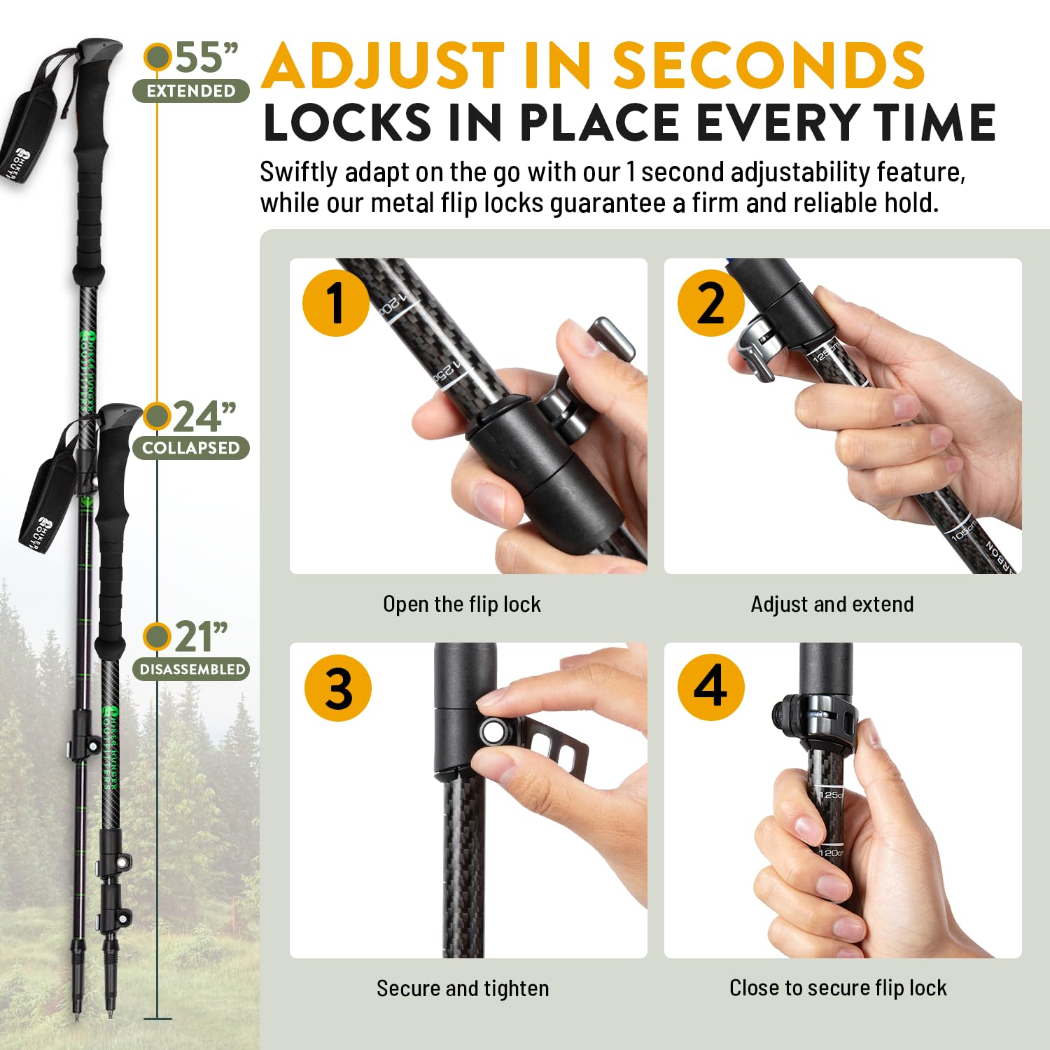 Hiker Hunger Outfitters carbon fiber poles cork grips for moisture-wicking comfort