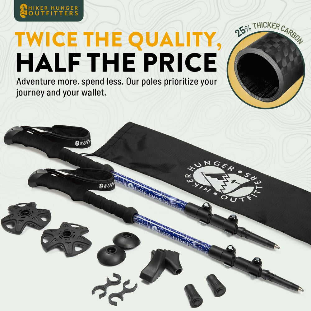 Hiker Hunger Outfitters carbon fiber poles fully extended to fit taller hikers
