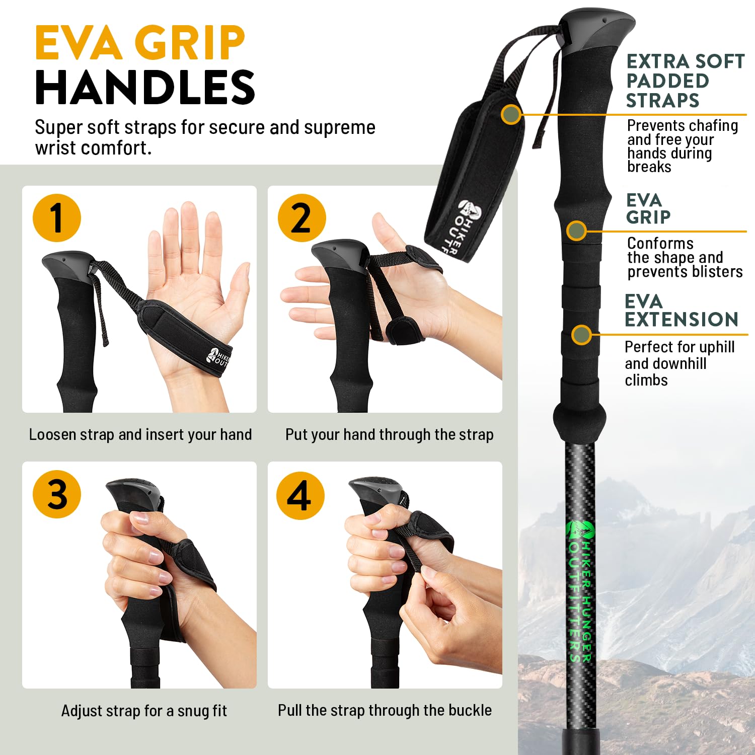 Hiker Hunger Outfitters carbon fiber poles neoprene straps prevent chafing