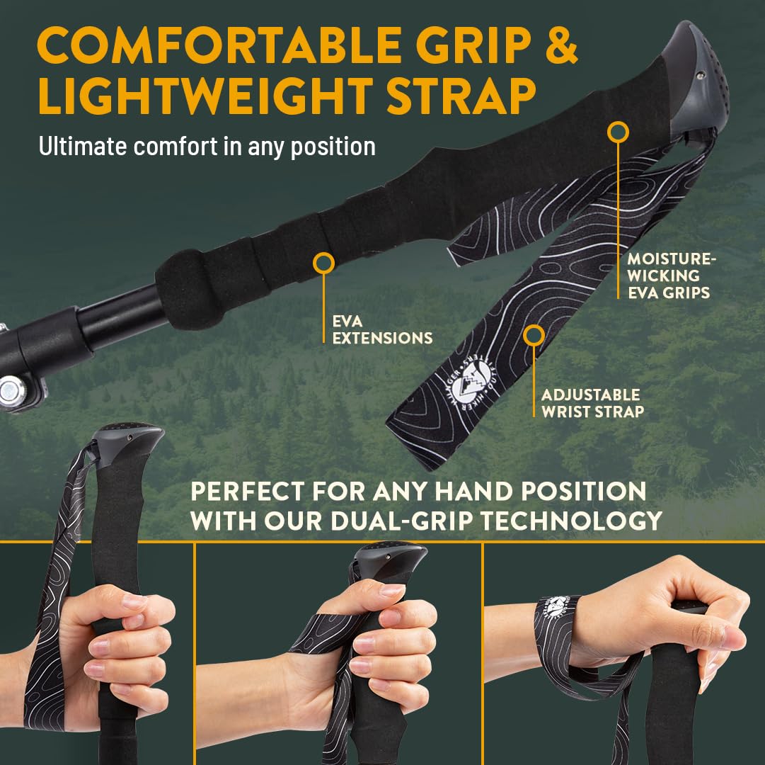 Hiker Hunger Outfitters cork grip offers comfortable, sweat-wicking hold during climbs.
