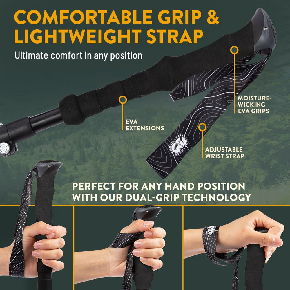 Hiker Hunger Outfitters cork grip offers comfortable, sweat-wicking hold during climbs.